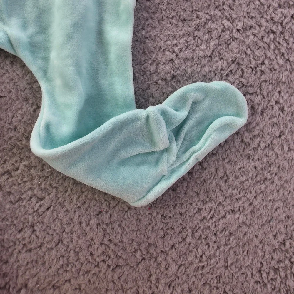 Vintage Baby Club Mint Green White Velour Footed Sleeper 6-9 Months Made UK 90s